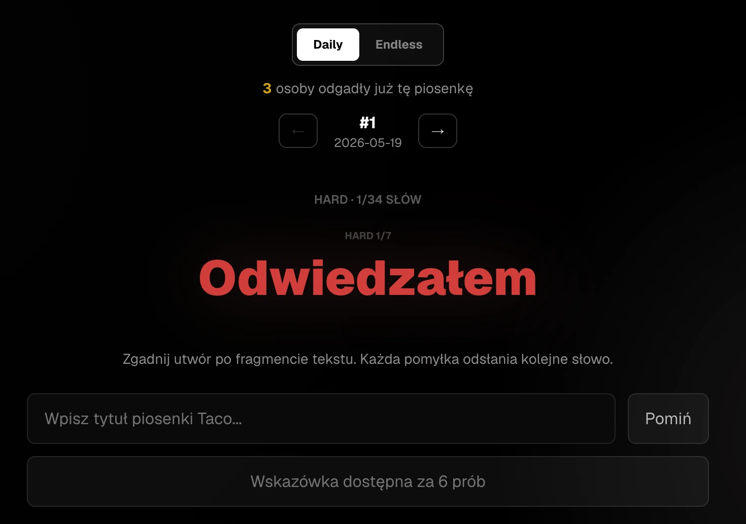 Ekran odgadywania piosenki